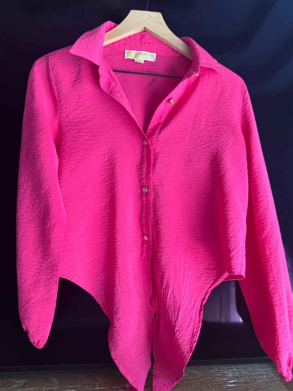 MICHAEL Michael Kors Hot Pink Long Sleeve Button-Front Bodysuit